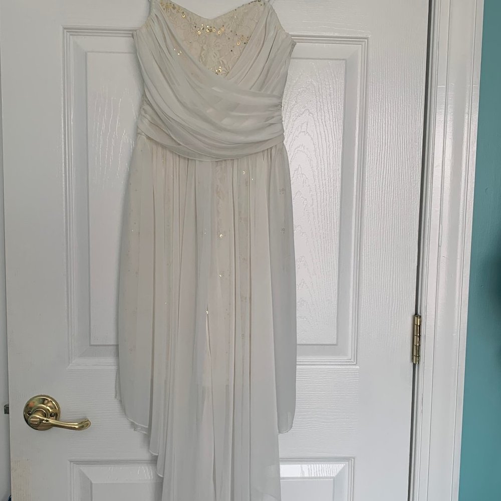 Juniors Cream Strapless Hi-Low Dress